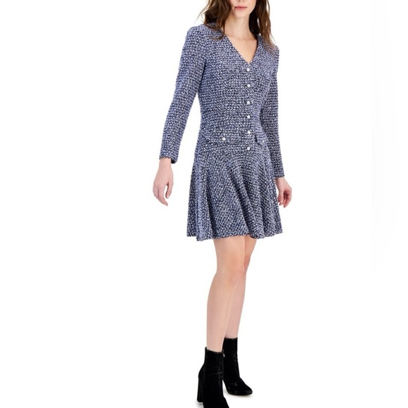 Taylor Blue Tweed Knit Dress size Small - Picture 3 of 15